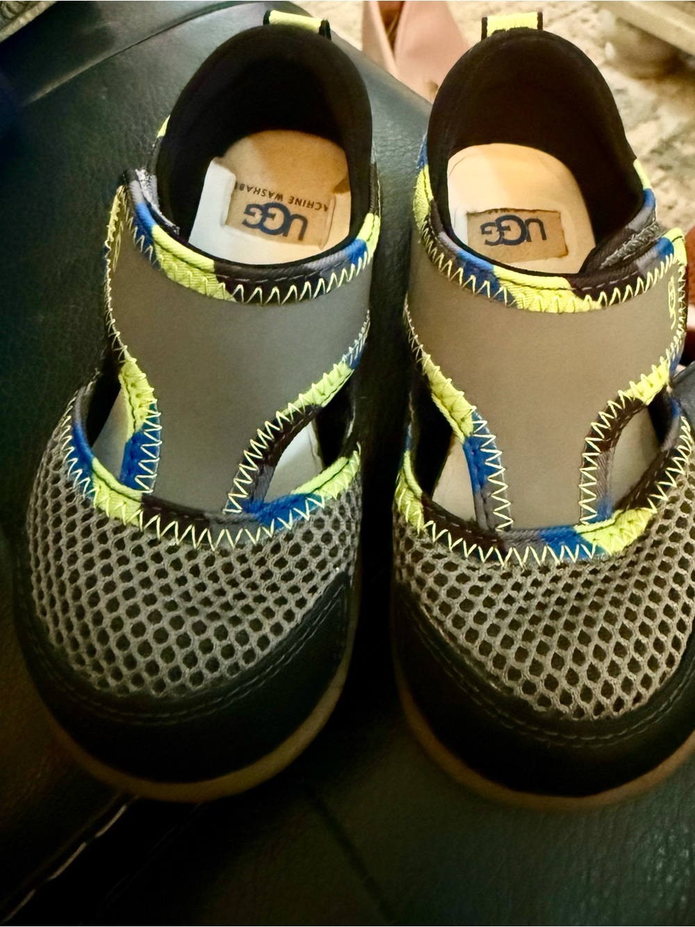 UGG Kids Grey Water Shoes with Neon Yellow & Blue Accents